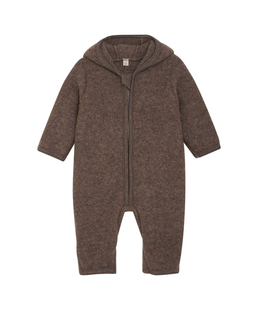 Huttelihut • Babysuit / Anzug / Overall Wollvlies brown melange