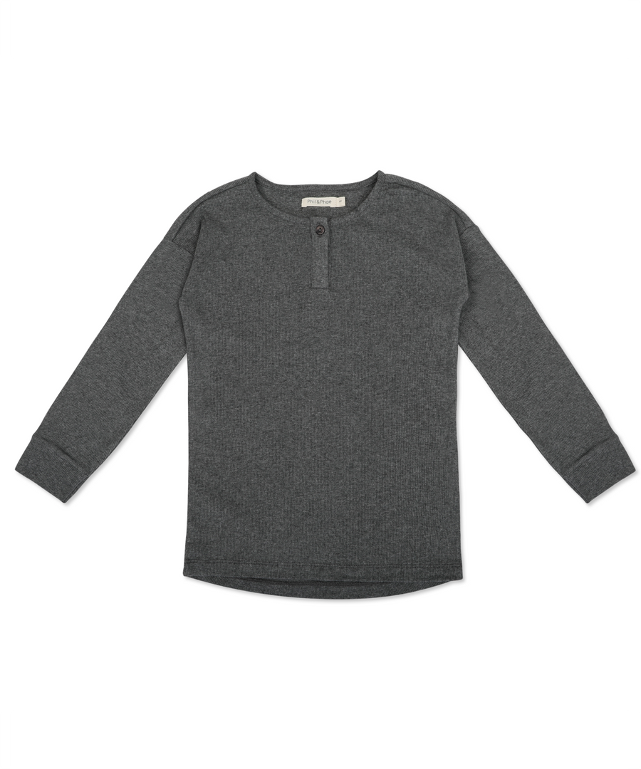 Phil & Phae • Rip Henley Top / Langarmshirt Basic dark grey melange