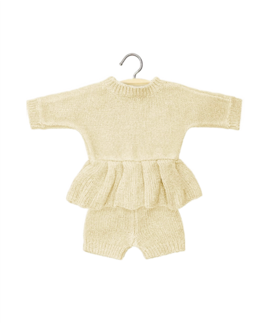 Minikane • Puppenkleidung Félicie Strickset Oberteil/Hose crème