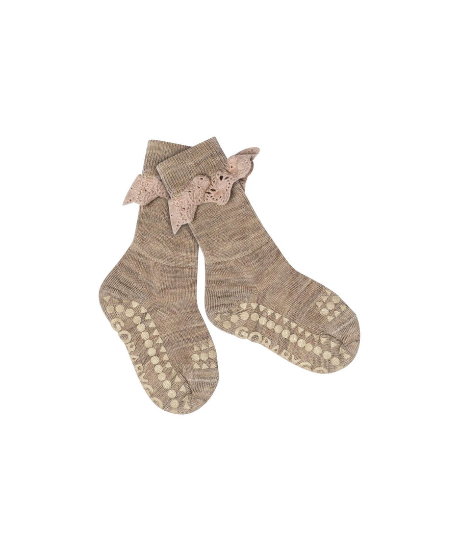 GoBabyGo • Rutschfeste Socken Wolle Spitze beige melange