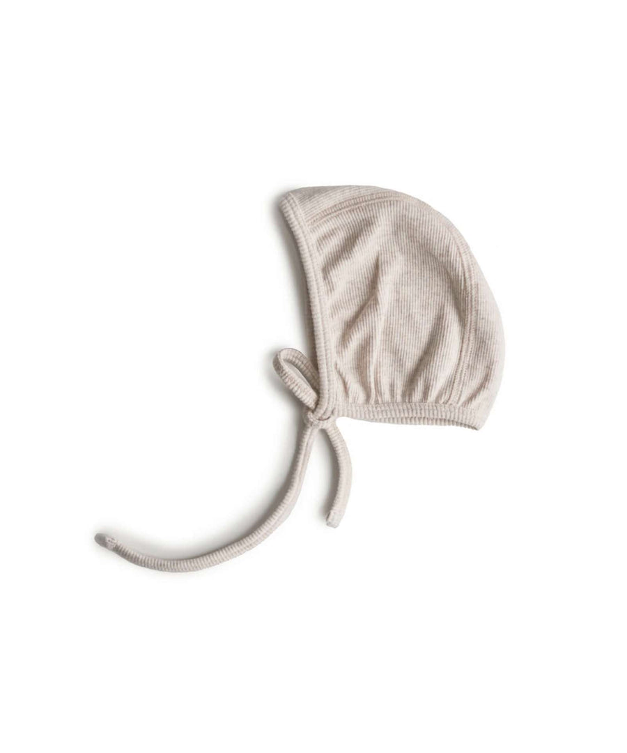 Mushie • Ribbed Bonnet beige melange 0-3 M