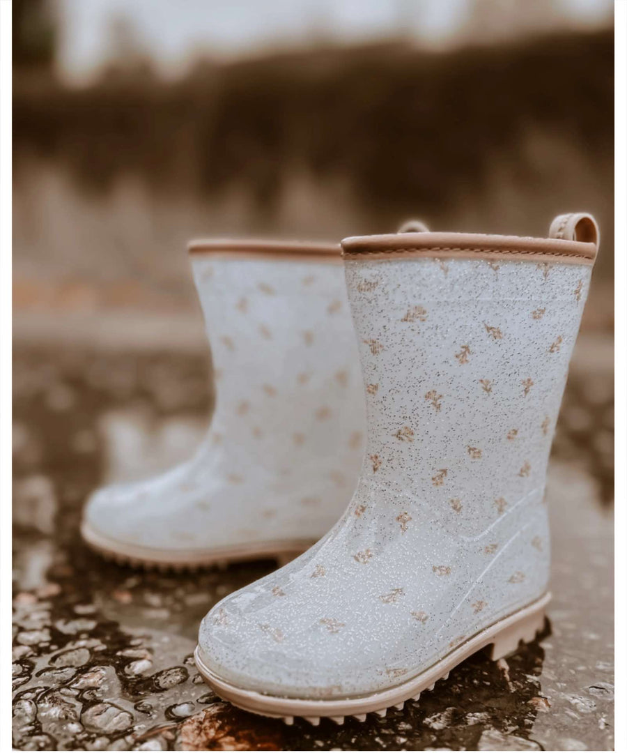 Mrs. Ertha • Regenstiefel / Gummistiefel flower buds glitter