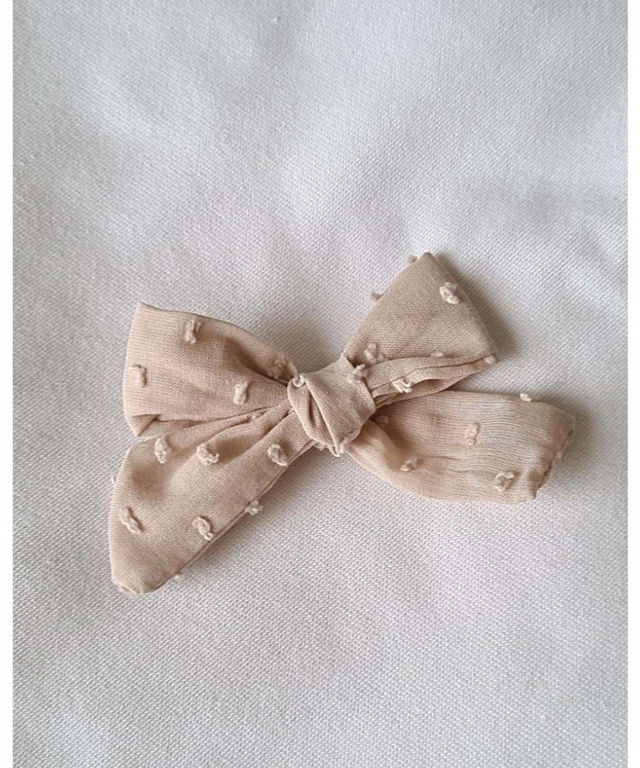 By Mev Bowtique • Little Valerie Fabric bow dobby sand