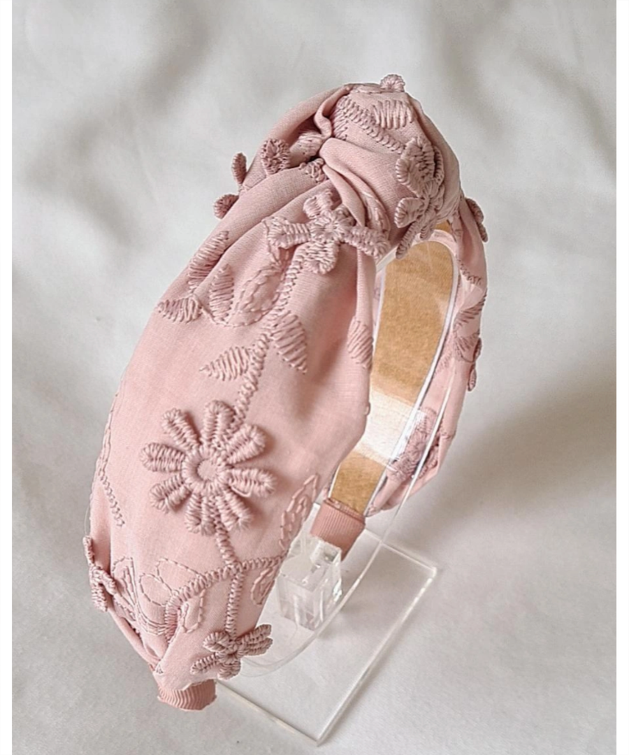 By Mev Bowtique • Embroidery Knot Hard Headband embroidery dusty pink