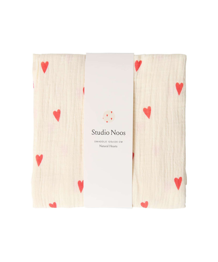 Studio Noos • Nuschi / Musselin Tuch 120x120cm Neutral Hearts Swaddle