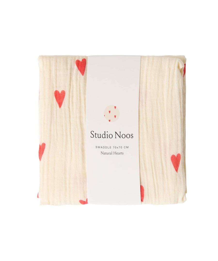 Studio Noos • Nuschi / Musselin Tuch 70x70cm Neutral Hearts Swaddle