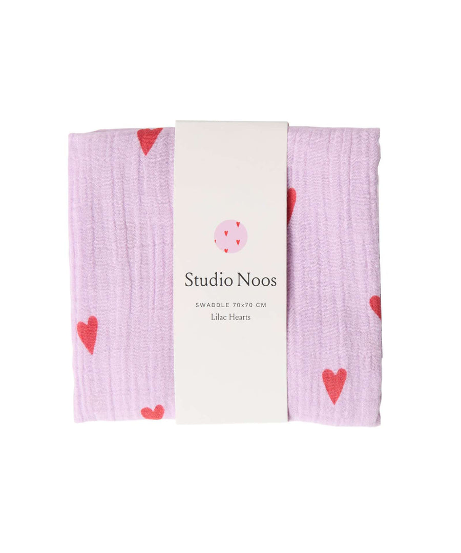 Studio Noos • Nuschi / Musselin Tuch 70x70cm Lilac Hearts Swaddle