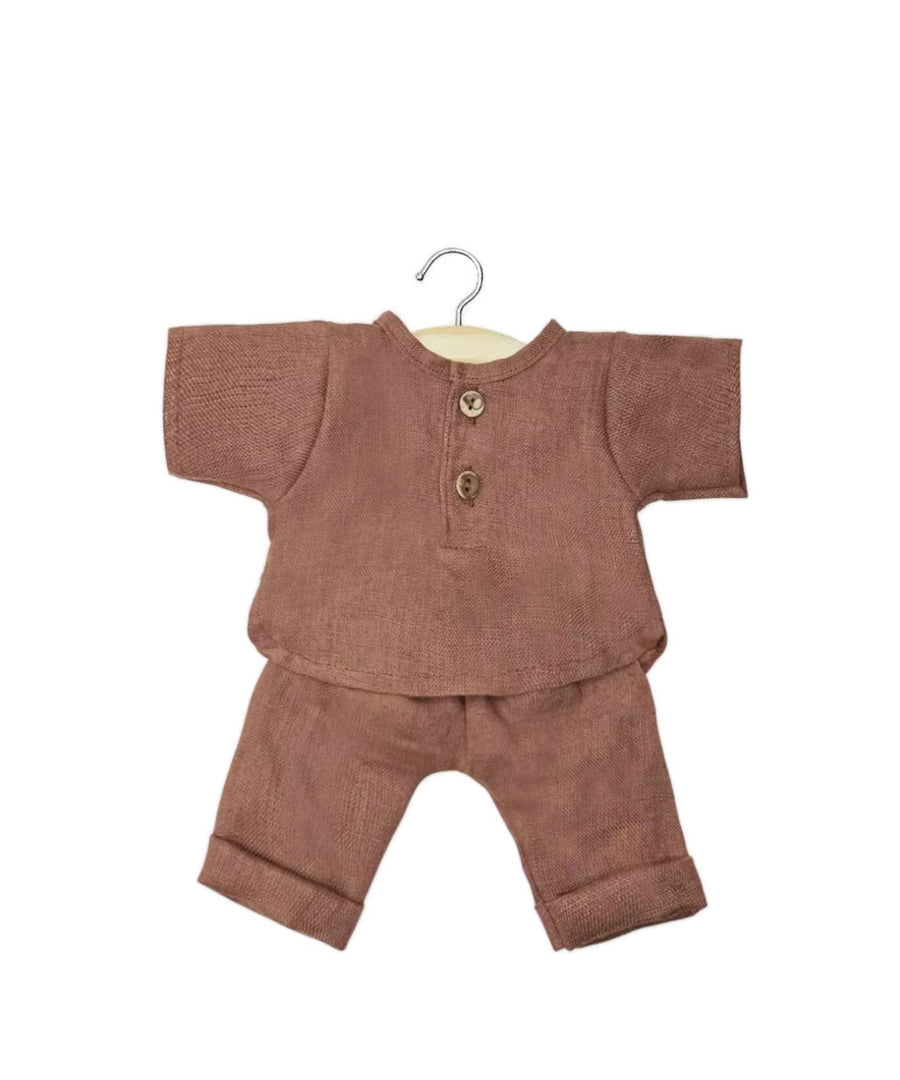 Minikane • Puppenkleidung Andrea Langarm-Set aus Rindenleinen