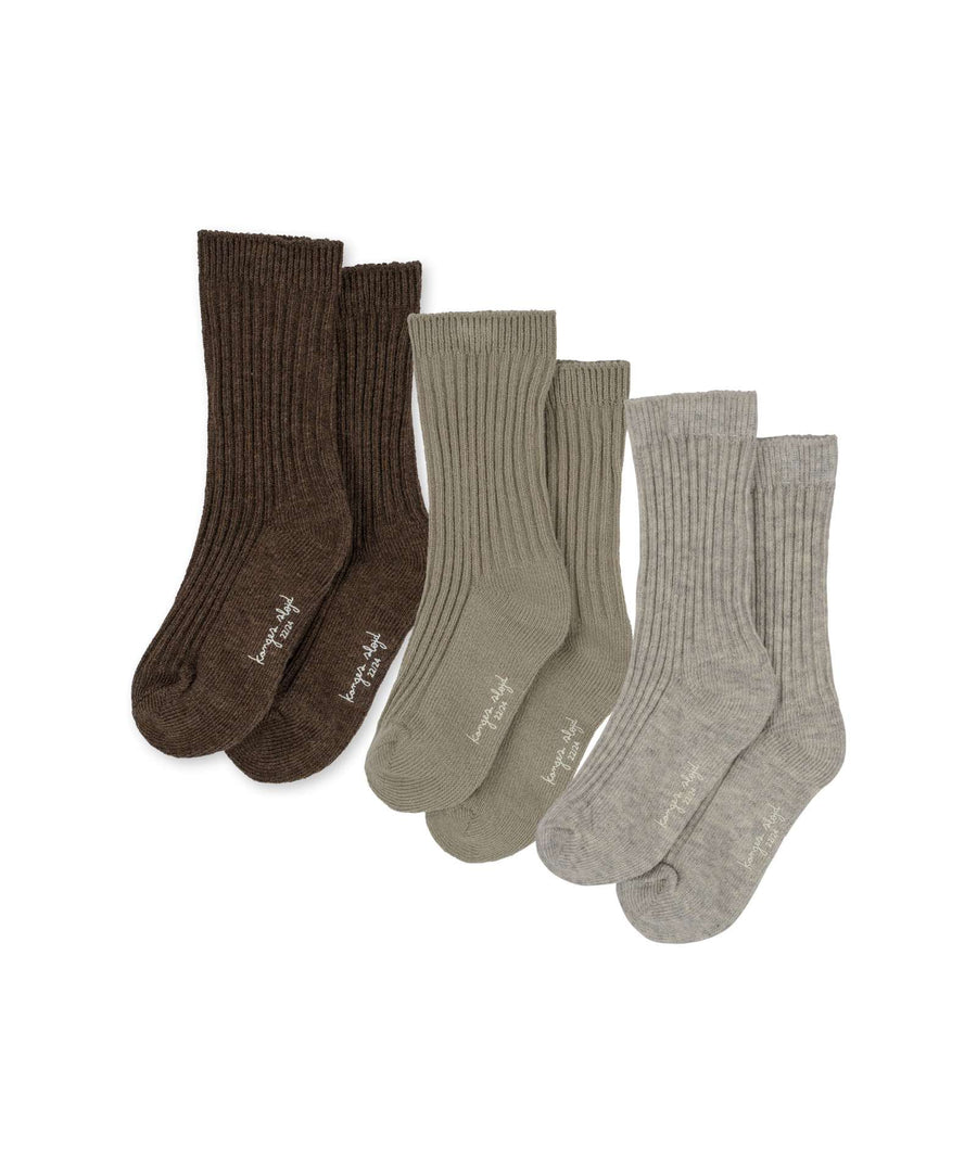 Konges Sløjd • 3-Pack Rib Socken soft grey/ment/brown