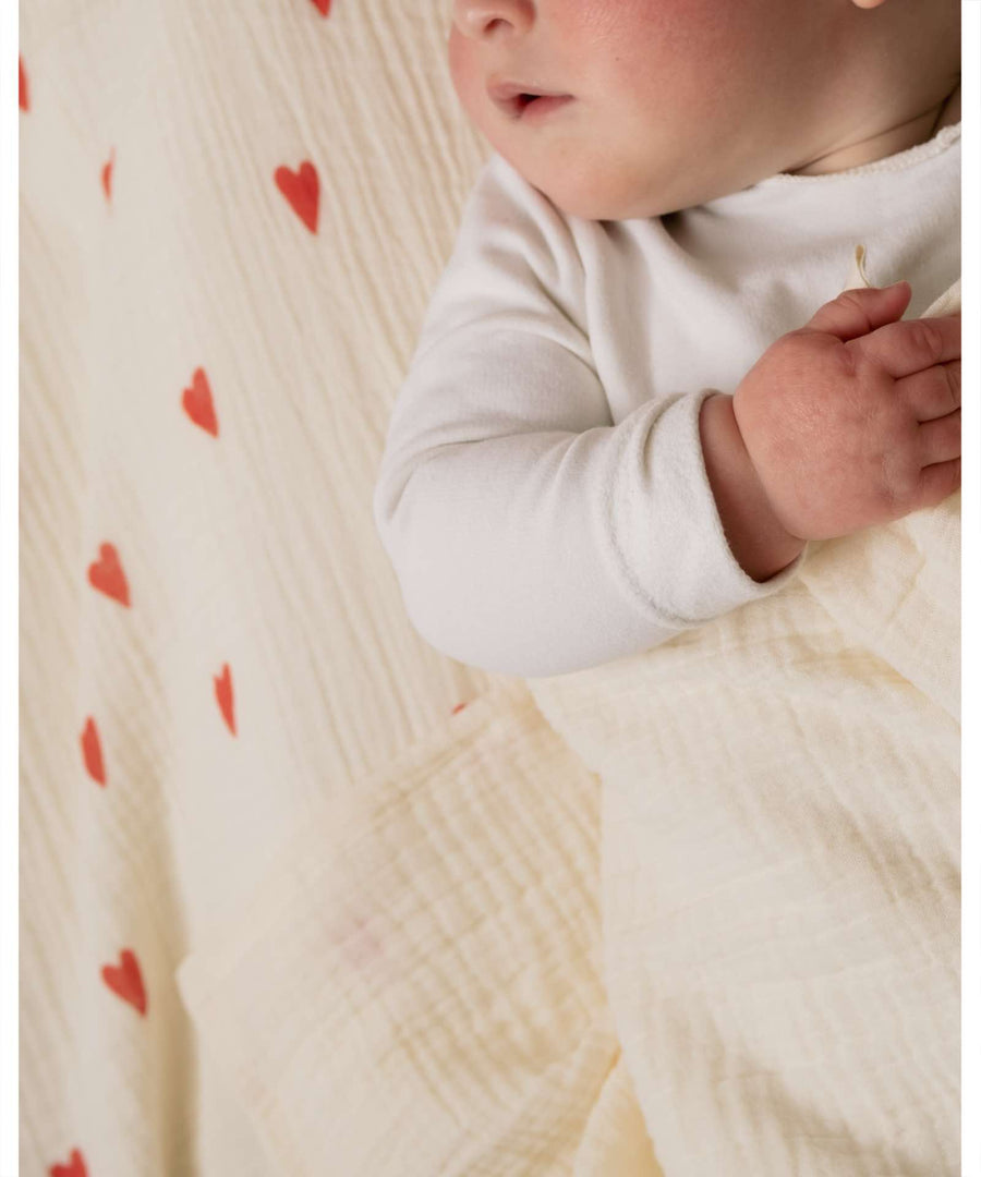 Studio Noos • Nuschi / Musselin Tuch 70x70cm Neutral Hearts Swaddle